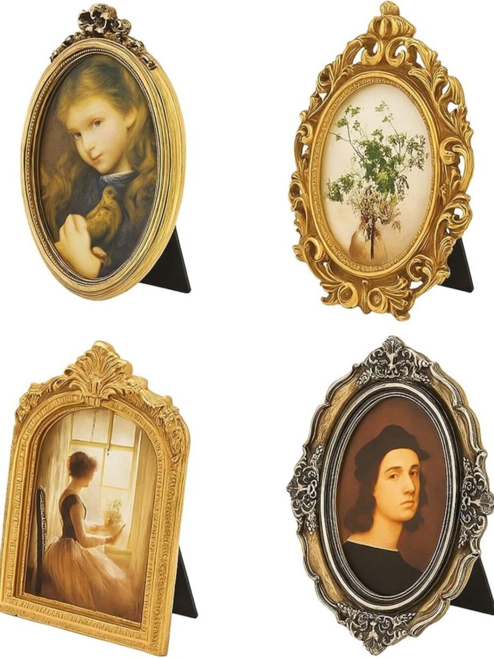 Vintage Gold Picture Frames Set of 4 - 5x7 Inch Antique Resin for Wall/Tabletop